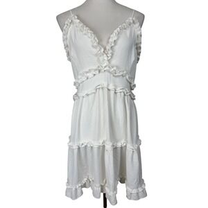 Iris Women's L Ruffled Mini Dress White V-Neck Tiered Bach Feminine Wedding